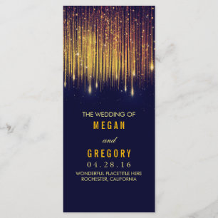Gold and Navy String Lights Wedding Programs