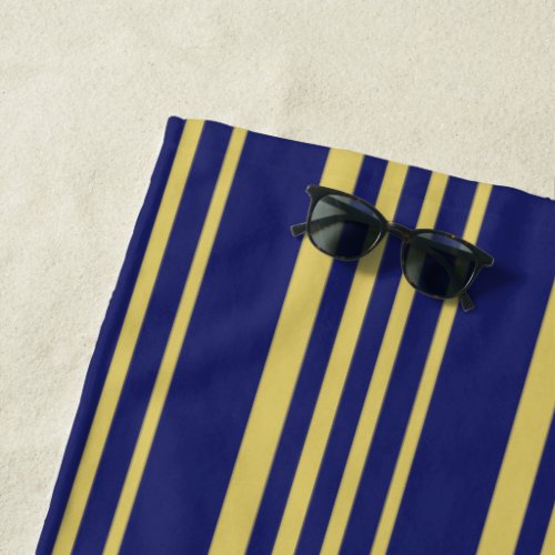 Gold and navy stripes patterned beach towel