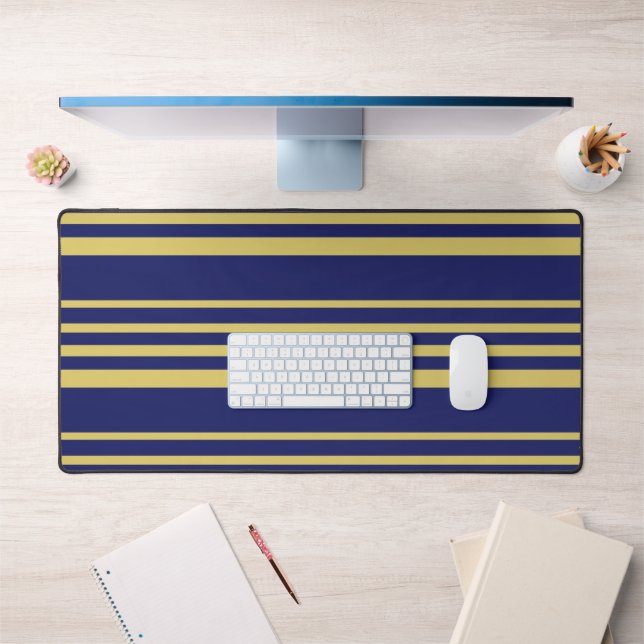 Gold and navy stripes patterned desk mat (Office 1)
