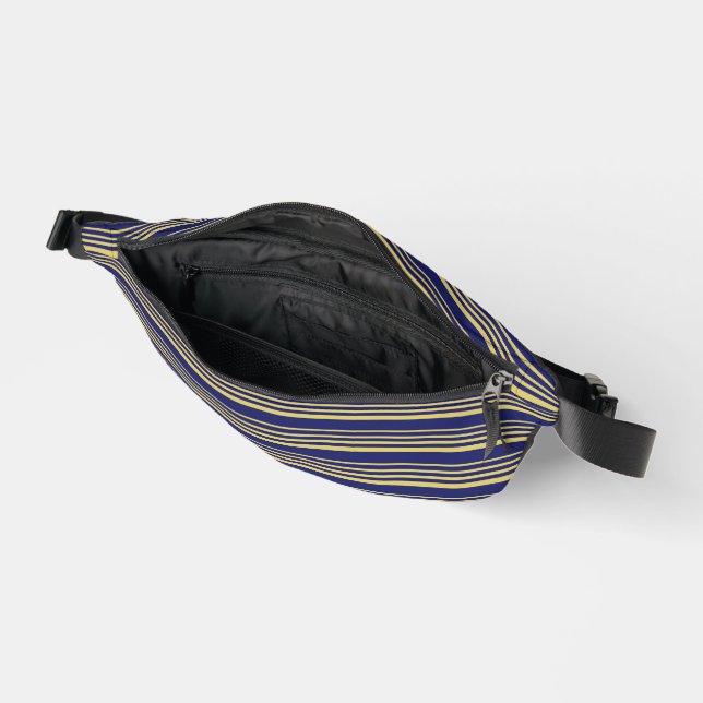 Gold and navy stripes patterned fanny pack (Open)