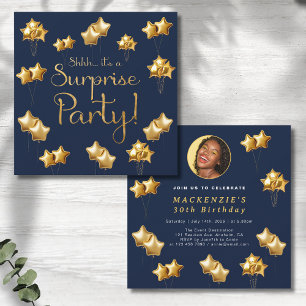 Gold And Navy Surprise Any Age Birthday Party Invitation