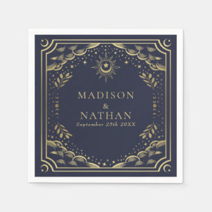Gold and Navy Tarot Card Gothic Wedding Napkins