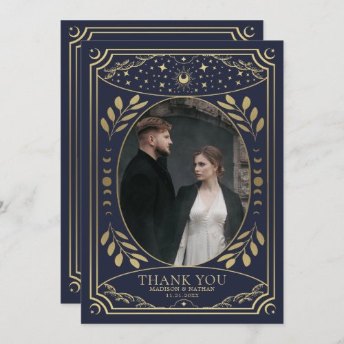 Gold and Navy Tarot Wedding Thank You Card