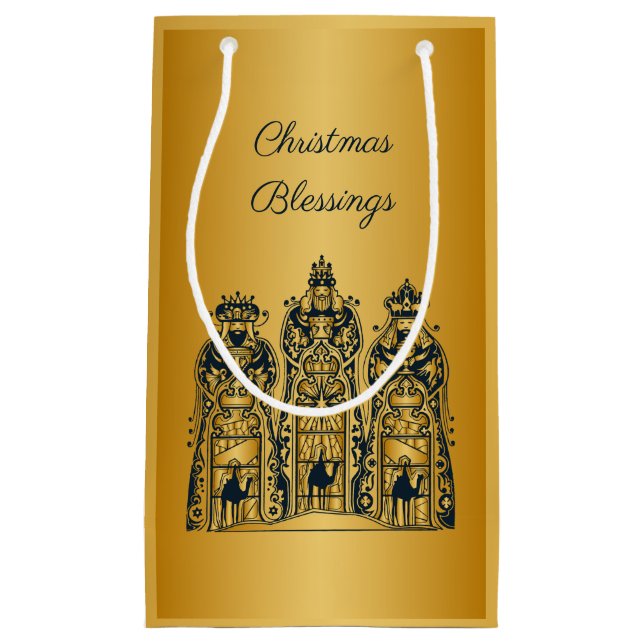 Gold and Navy Three Wise Men Small Gift Bag (Front)