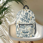 Gold and Navy Vintage Botanic  Printed Backpack<br><div class="desc">Gold and Navy Vintage Botanic Pattern Backpack - Embrace the serene beauty of nature with this seamless backpack pattern featuring exquisite botanical sketches and a garden-inspired color palette. This design brings the charm of a flourishing garden.</div>