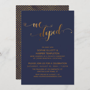 Gold and Navy We Eloped Post-Wedding Celebration Invitation