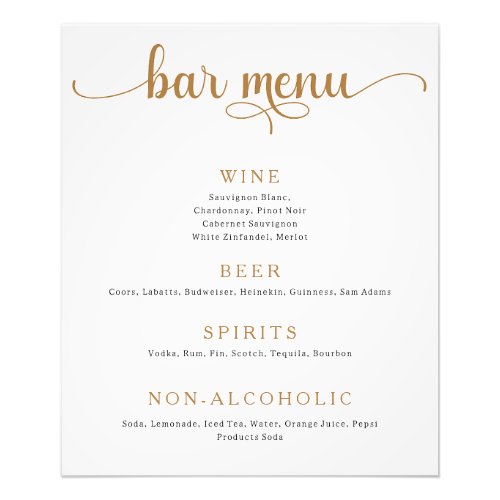Gold and Off White Wedding Bar Menu Poster