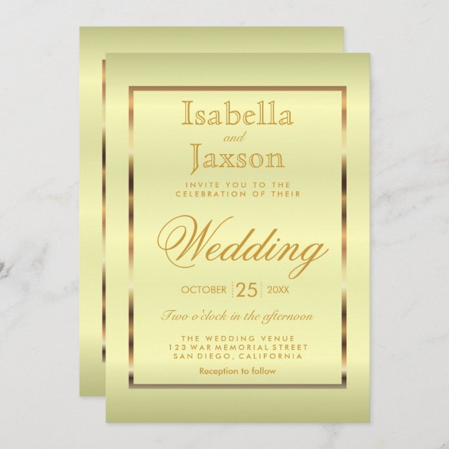 Gold and Pale Yellow Satin Invitation (Front/Back)