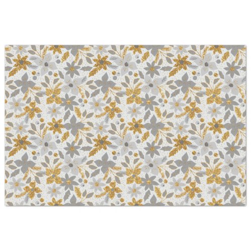 Gold and Pastel Gray Christmas Poinsettia Flowers Tissue Paper