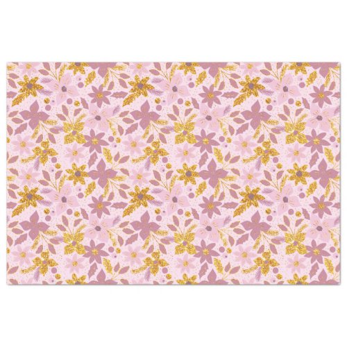 Gold and Pastel Pink Christmas Poinsettia Flowers Tissue Paper