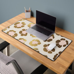 Gold and Pastel Pink Leopard Print Chic Animal Desk Mat