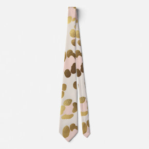 Gold and Pastel Pink Leopard Print Chic Animal Neck Tie