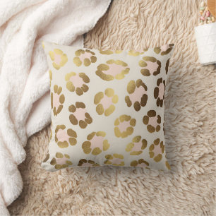 Gold and Pastel Pink Leopard Print Chic Animal Throw Pillow