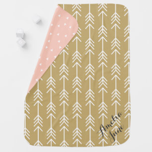Gold and Peach Arrows Monogram Swaddle Blanket