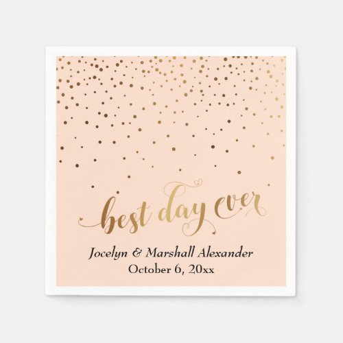 Gold and Peach Best Day Ever Hearts Confetti Napkins