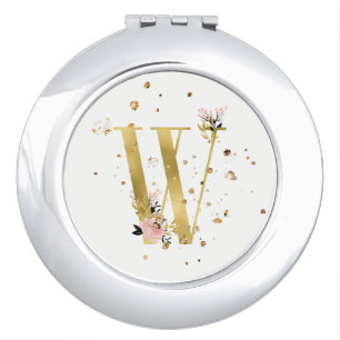 Gold and Peach  Floral Monogrammed compact mirror