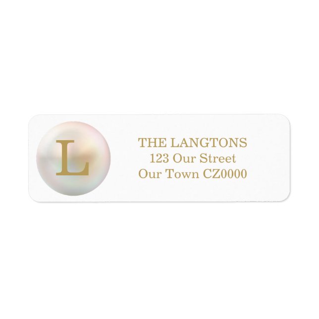 Gold and Pearl Monogram Address Label (Front)