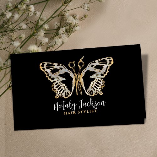 Gold and pearl Scissors and Butterfly Stylish  Business Card