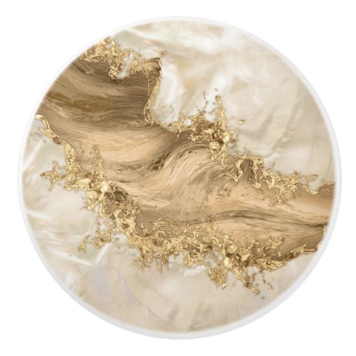 Gold and Pearl _ Splatter and flow Ceramic Knob