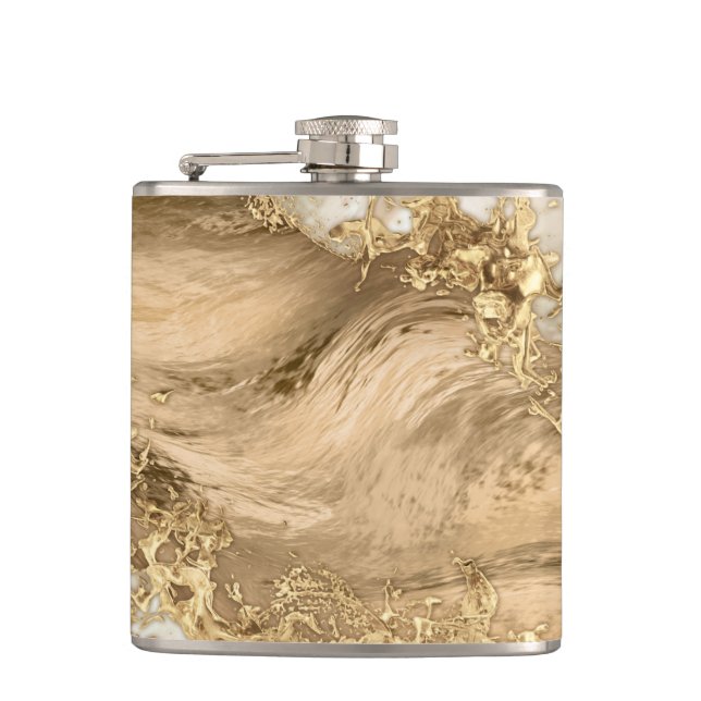 Gold and Pearl - Splatter and flow Flask (Front)