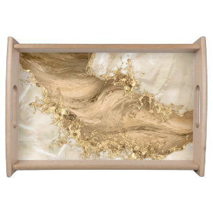 Gold and Pearl - Splatter and flow Serving Tray