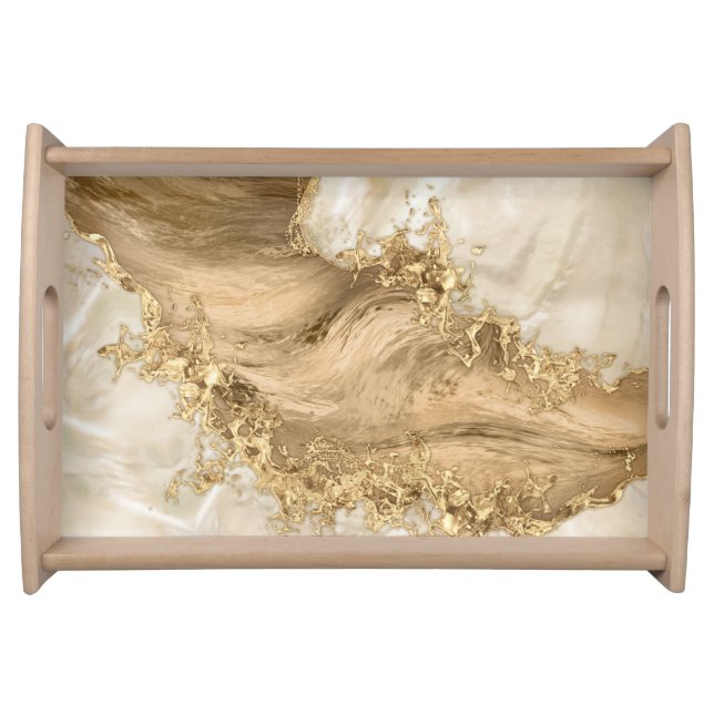 Gold and Pearl - Splatter and flow Serving Tray (Front)
