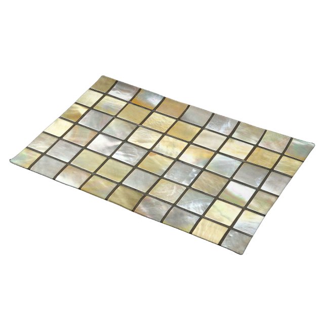 Gold and Pearl Tiles Cloth Placemat (On Table)