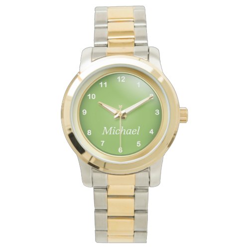 Gold and Peridot Green with White Numbers Watch