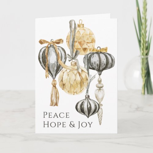 Gold and Pewter Metallic Ornaments Holiday Card