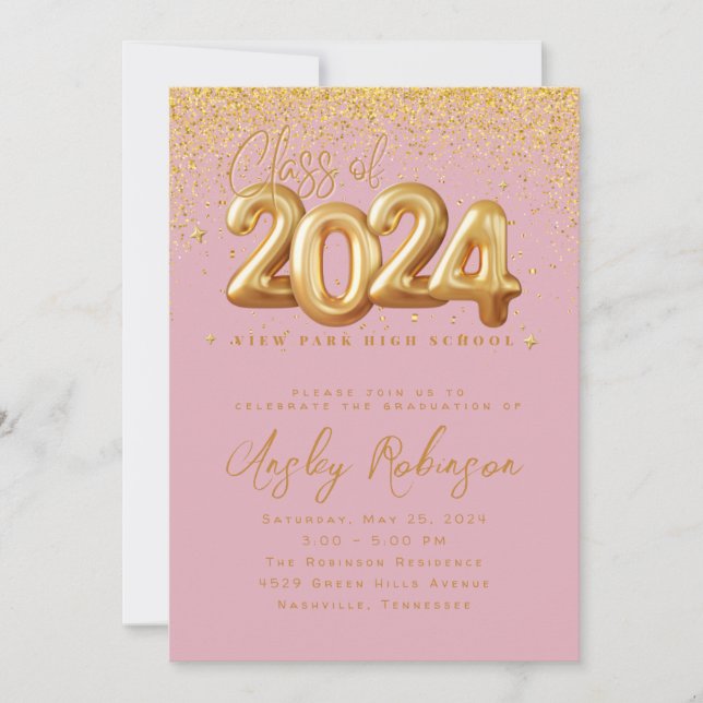 Gold and Pink 2024 Graduation Invitation (Front)