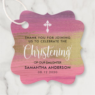 Gold And Pink Abstract Girl Christening Thank You Favor Tags