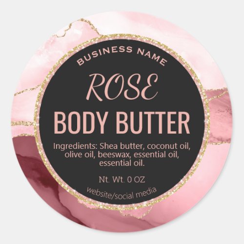 Gold And Pink Agate Body Butter Product Labels