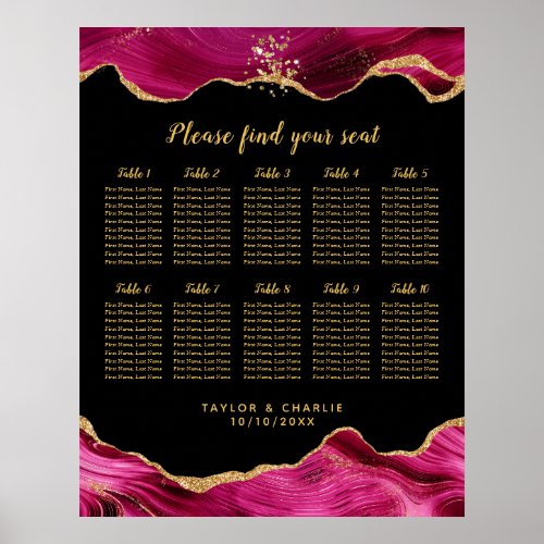 Gold and Pink Agate Wedding 10 Table Seating Chart