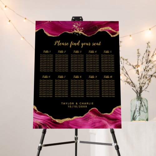 Gold and Pink Agate Wedding 10 Table Seating Chart Foam Board