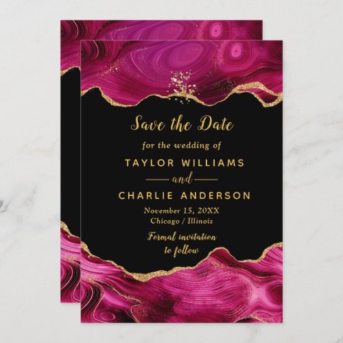 Gold and Pink Agate Wedding Save The Date