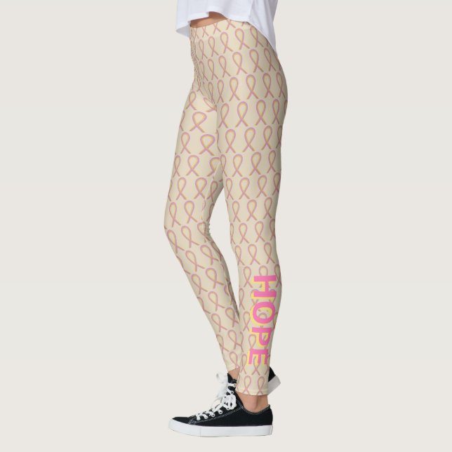 Gold and Pink Awareness Ribbon Custom Leggings (Left)