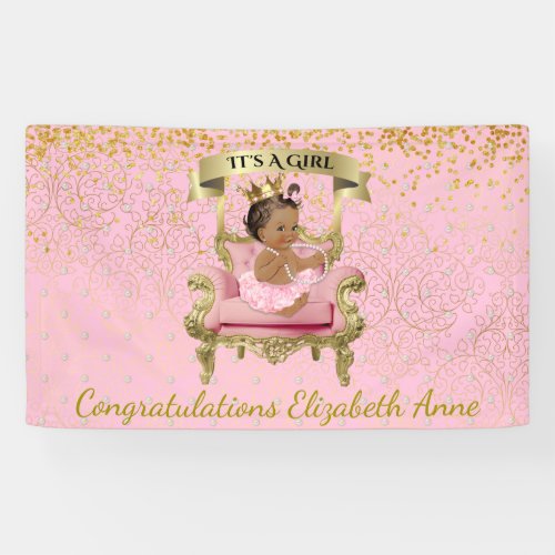 Gold and Pink Baby Princess Baby Shower Banner