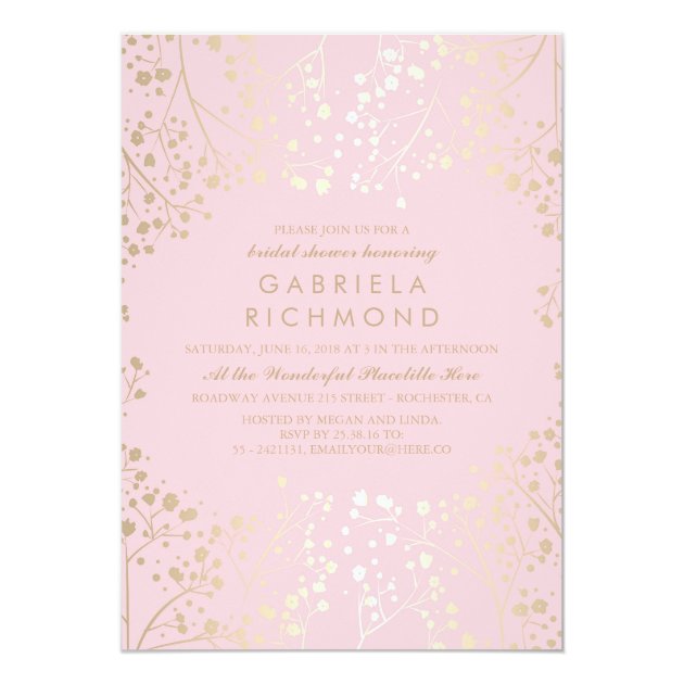 Gold And Pink Baby's Breath Bridal Shower Invitation