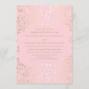 Gold and Pink Baby's Breath Engagement Party Invitation
