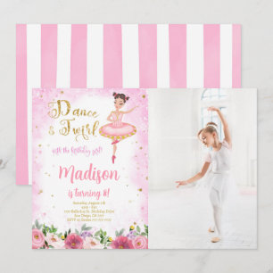Gold and Pink Ballerina Photo Invitation 