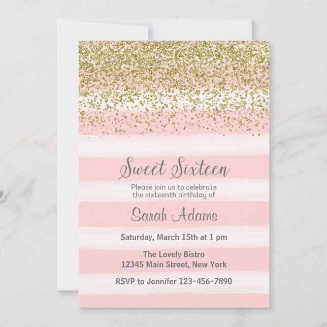 Gold and Pink Birthday Invitation (Front)