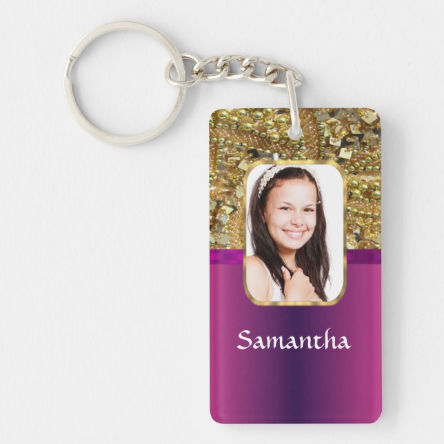 Gold and pink bling keychain (Front)