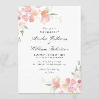 gold and pink botanical floral wedding invitation