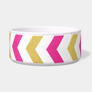 Gold and Pink Chevron Large Dog Bowl