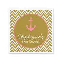 Gold and Pink Chevron Nautical Baby Shower Paper Napkins