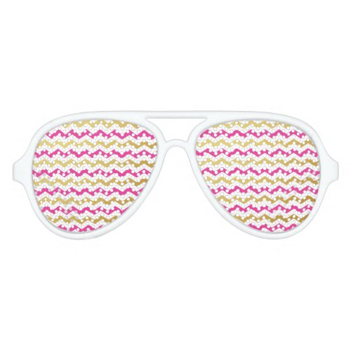 Gold and Pink Chevron Pattern Party Sunglasses