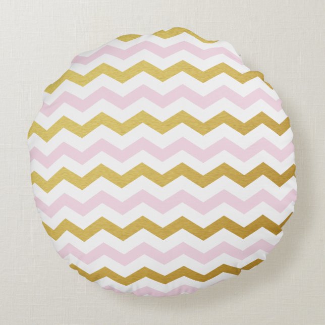Gold and Pink Chevron Pattern Round Pillows (Back)