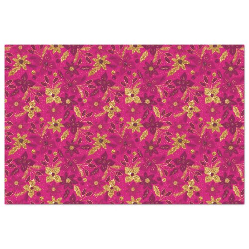 Gold and Pink Christmas Poinsettia Flowers Tissue Paper