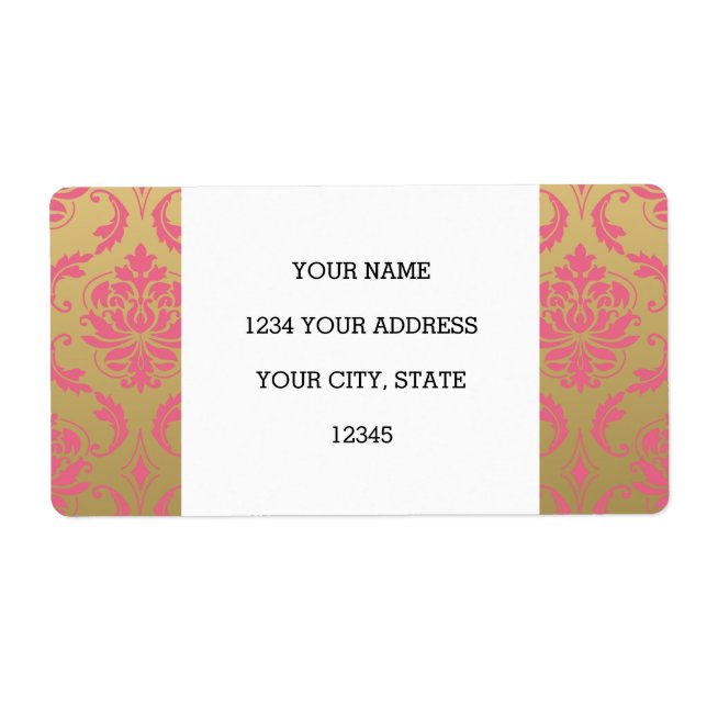 Gold and Pink Classic Damask Label (Front)