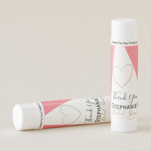 Gold and Pink Color Block and Heart Bridal Shower Lip Balm